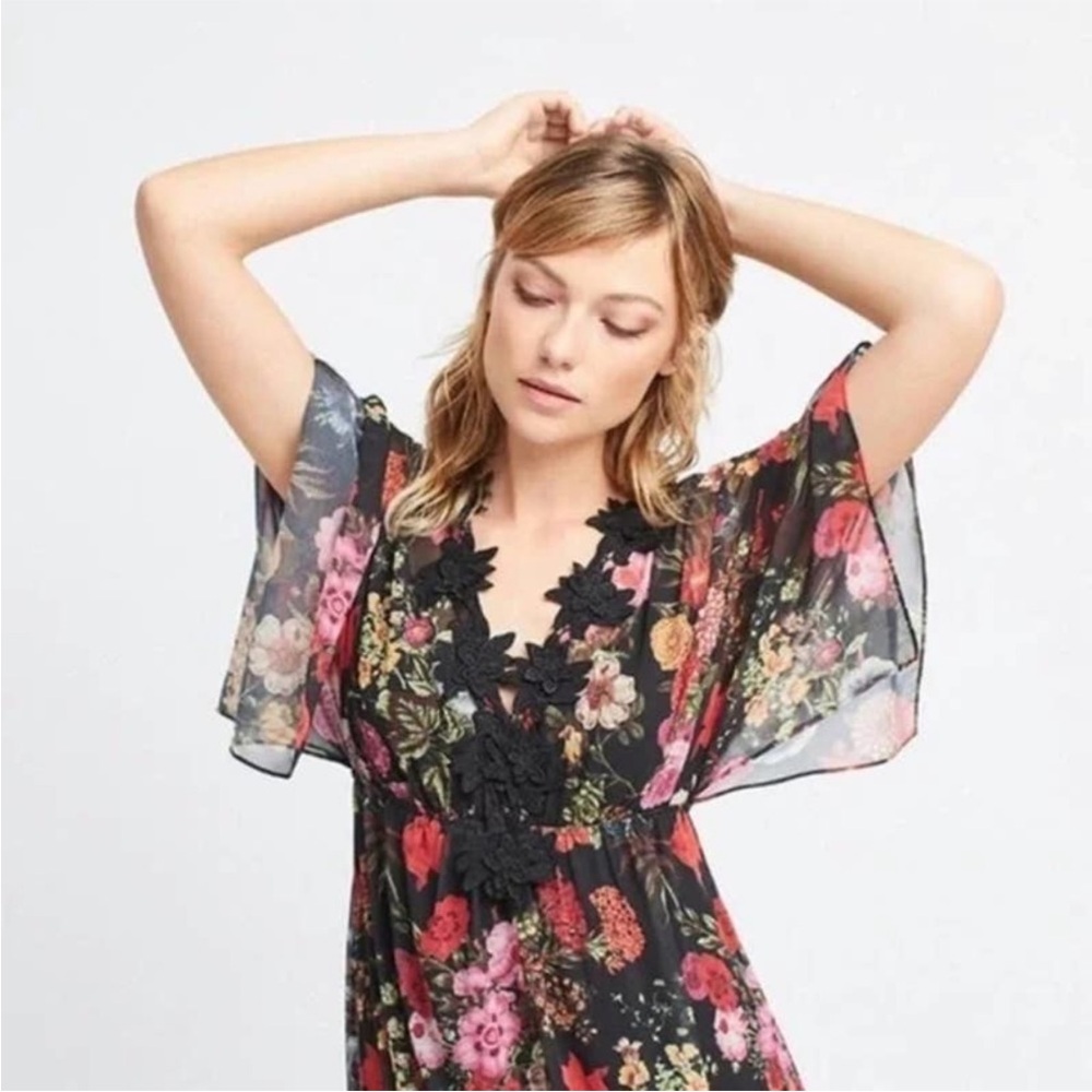 New Farm Rio lightweight floral dress sheer maxi Whemsigoth babydoll dark floral